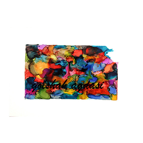 Kansas state map watercolor