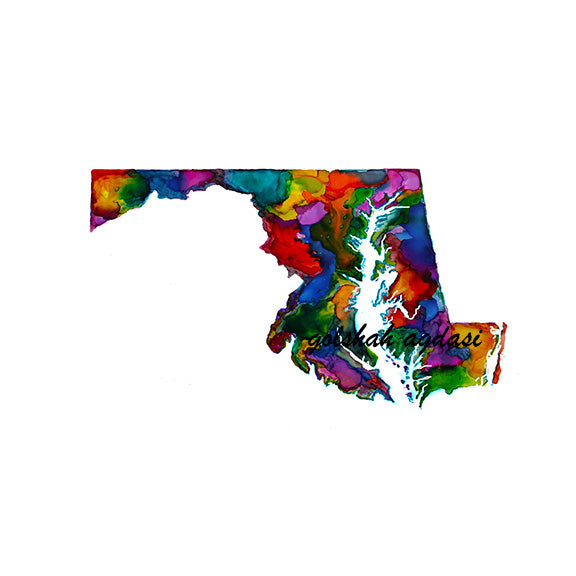 Maryland state map watercolor