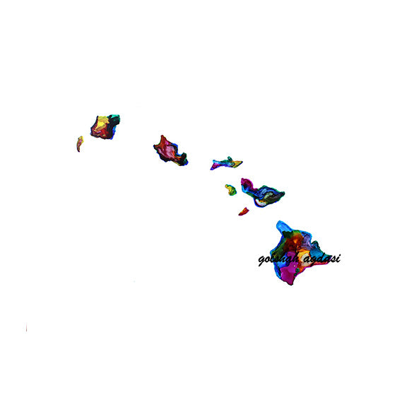 Hawaii state map watercolor